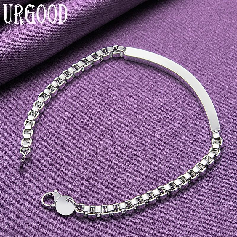 925 Sterling Silver 4mm Plaid Bracelet Party Gift Fashion Jewelry