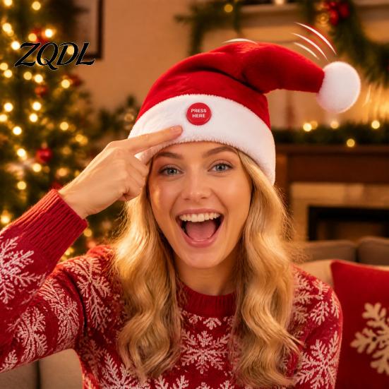 Soft Plush Christmas Costume Singing And Dancing Santa Hat, Animated Musical Hat Decorative Party Favor with Press-to-Activate Motion, Holiday