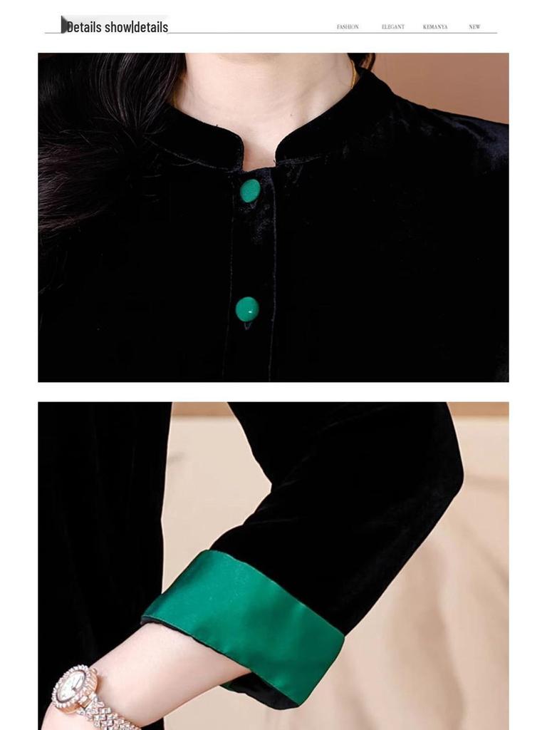 Женское черное бархатное пальто - Новый китайский стиль Весна/Осень Свободный кардиган