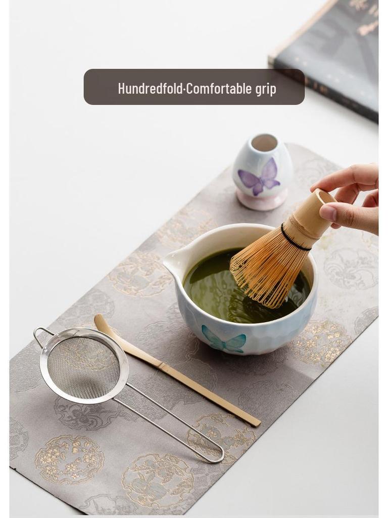 Handmade Japanese Cherry Blossom Matcha Bowl with Whisking Tool, Imitation Song Dynasty Tea Stirrer, and Hyakuhon-date Chasen Stand
