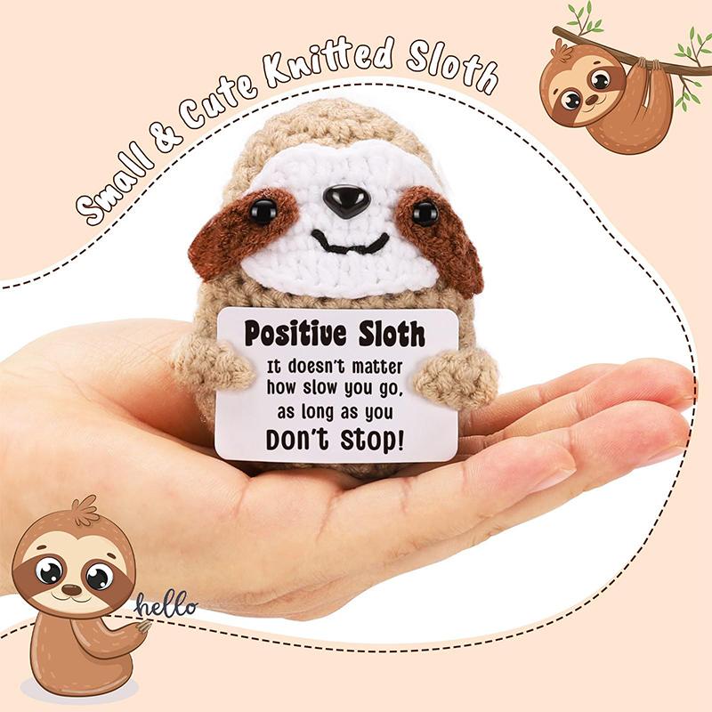 1PC Crochet Holiday Gift with Card Emotional Support Sloth Doll Handmade Knitted Figurine Desk Decor Finished Ornament