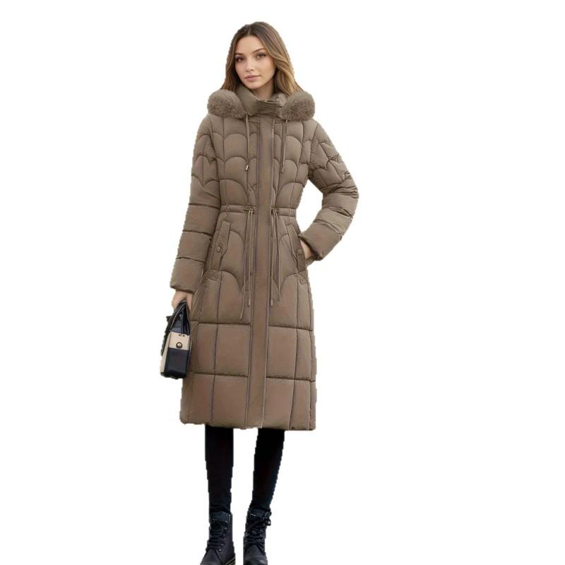 Womens Mid-Length Puffer Coat Thick Slim Fit Warm Fashion Hooded Jacket With Fur Trim