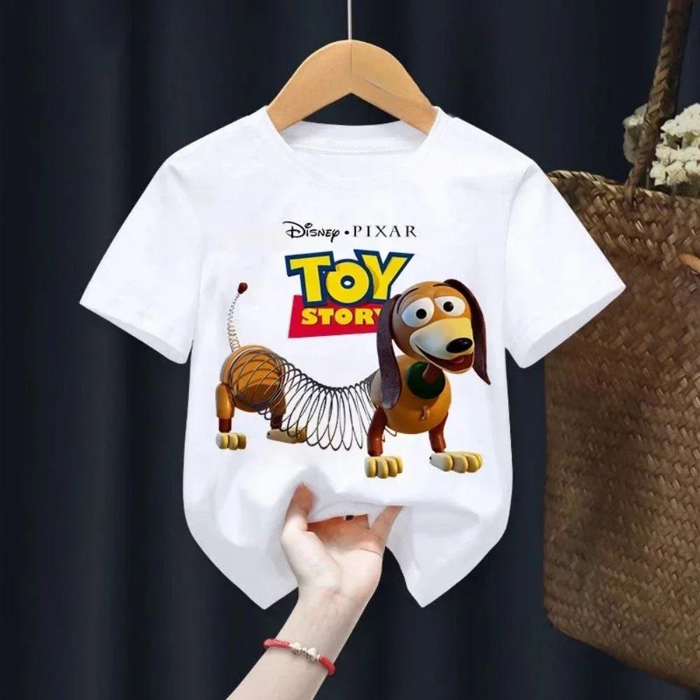 Летняя футболка Toy Story для детей Вуди Базз Лайтер Одежда Кавайи С коротким рукавом Аниме Мультфильм Дети Мальчики Девочки Повседневная футболка Топ