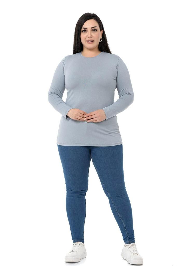 Women's Style Big Size Body Plus Size Crew Neck Long Sleeve Viscose Black Body