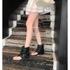 Grape Mom has the same fashionable hot girl with round toe clip buckle mid-leg sandals, retro and versatile, slimming open-toe trouser boots