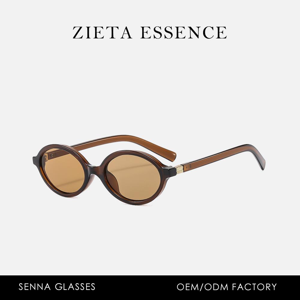 Солнцезащитные очки Однотонные Ретро Овальные Солнцезащитные очки Уличная Съемка Стиль Гонконга Очки Черепаховый