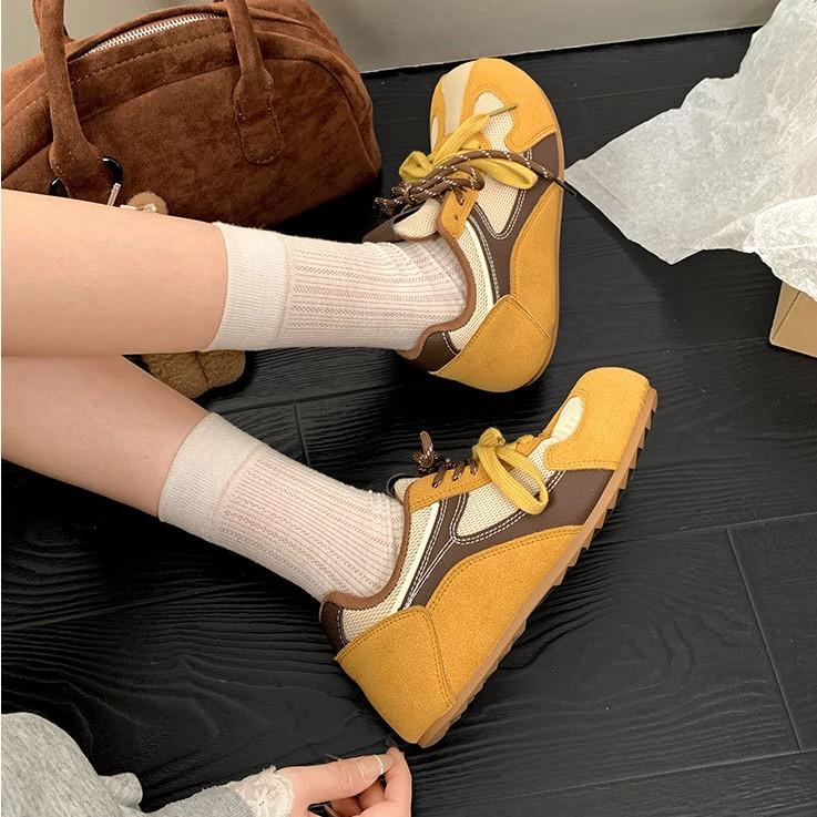 Американские ретро трендовые желтые немецкие кроссовки на платформе женские новинка весны 2025 года универсальные легкие спортивные туфли с мягкой подошвой