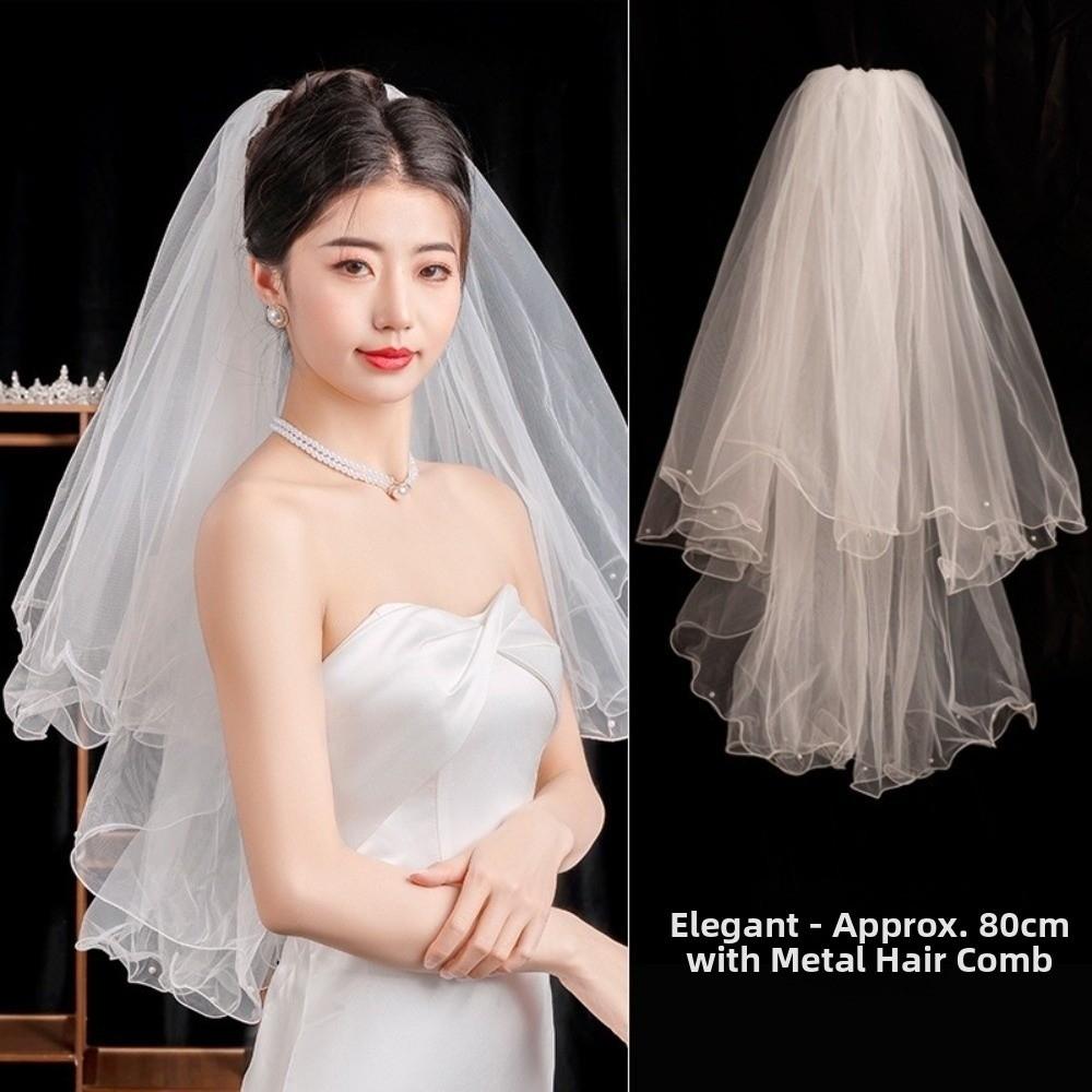 Bow Wedding Veil Pearl Accessories Women's Tulle New Bridal Veil Bridal Photoshoot