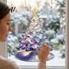 Colorful Tree Wall Art Stained Glass Style Christmas Static Window Cling Gradient Starry Sky Decorative Atmosphere Accents Xmas Sticker Reusable PVC