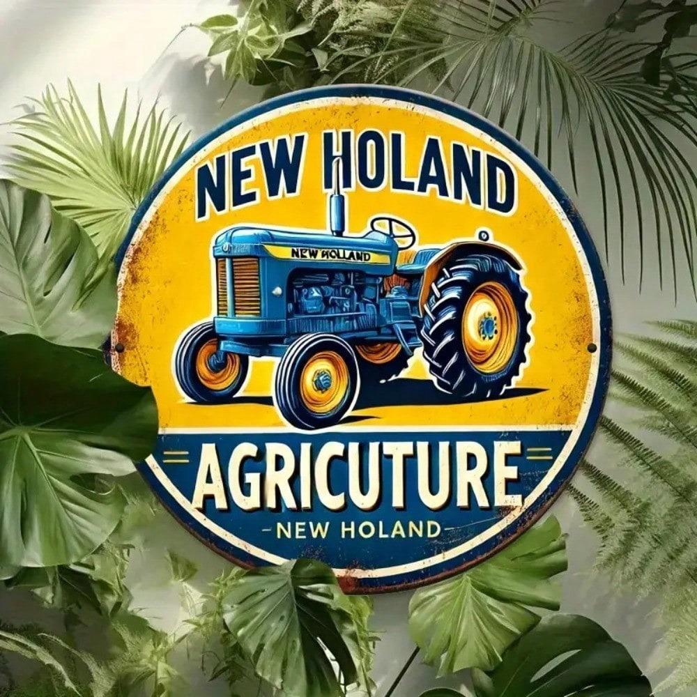 Винтажная металлическая табличка с трактором New Holland, 8-дюймовая круглая, декор для стены фермы