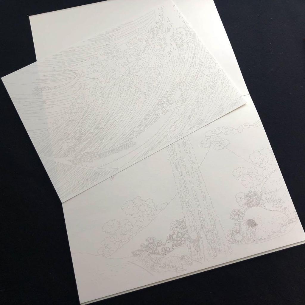 [ИСПОЛЬЗУЕТСЯ] Кацусика Хокусай/Кимоно красота живопись раскраска набор из 2 книг "ХОКУСАЙ" "КИМОНО"