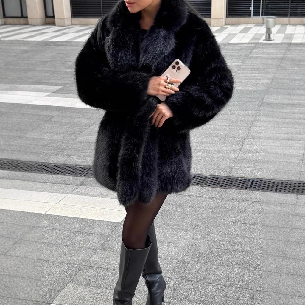 Eco-friendly Fox Fur Jacket Loose Furry Clothes Winter Women's Clothing Medium and Long Artificial Fur Coat