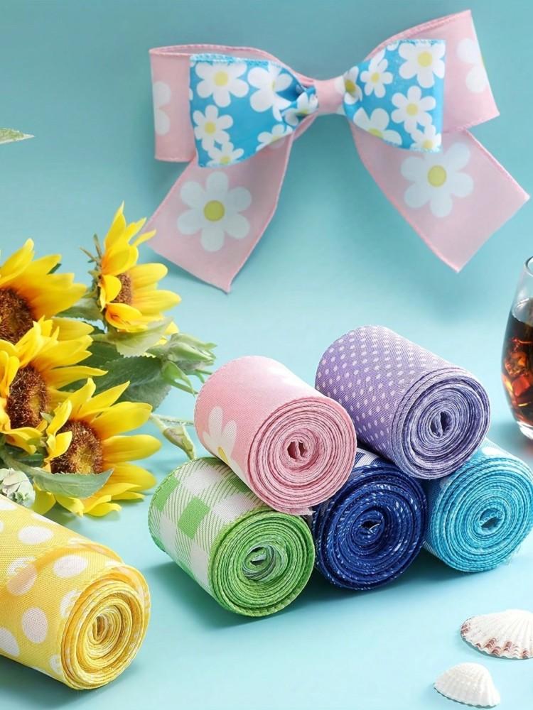 Easter Flower Daisy Ribbon Dotted Ribbon Checkered Ribbon Wave Pattern Fabric Ribbon Size 5 1 Roll