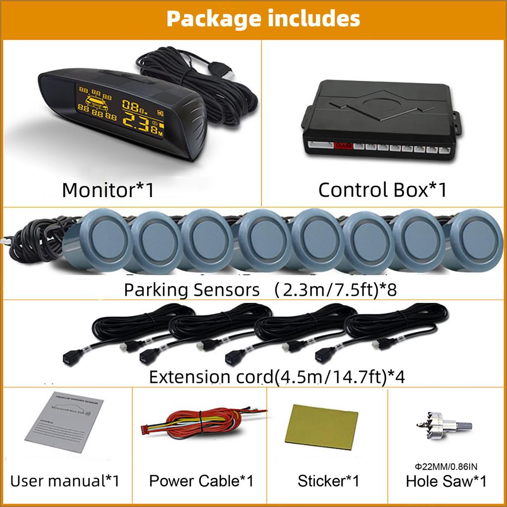 Vehicle Car 8 Parking Sensors System Reverse Backup Radar Front and Rear Assistant Kit Parktronic Auto Distance Detection Beep
