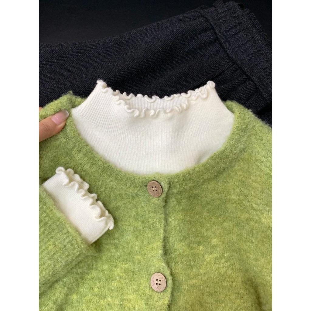 Осенне-зимняя высококачественная базовая рубашка с воротником-стойкой, длинный рукав с отделкой «грибок», женский нежный облегающий тонкий топ