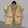 Летний мужской жилет без рукавов с капюшоном, жилет в корейском стиле, свободная рабочая одежда, модная однотонная свободная майка-майка унисекс, жилеты-карго