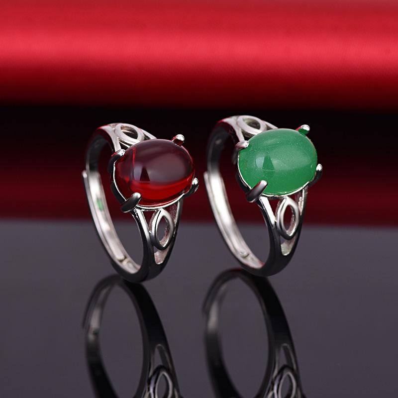 Retro 925 Silver Jewelry Rings for Women Wedding Engagement Promise Party Oval Shape Zircon Gemstone Open Finger Ring Accessory