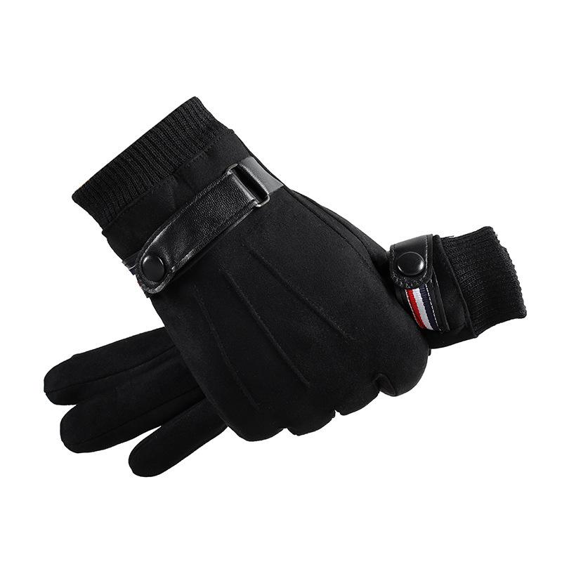 Warm Gloves Men's Suede Gloves Outdoor Riding Driving Sports Fleece Thickened Touch Screen Autumn and Winter Gloves
