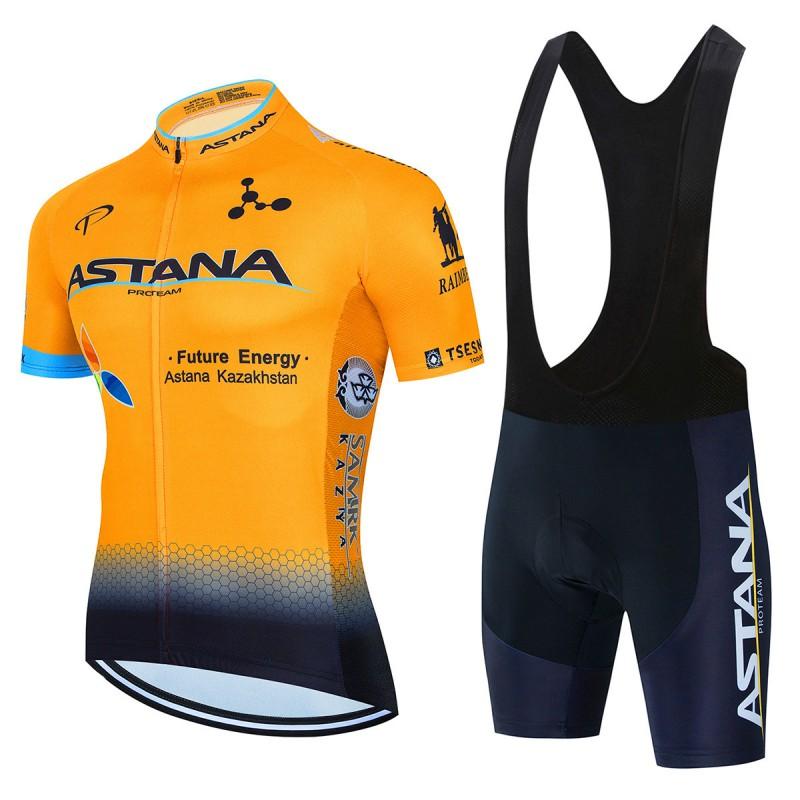 Mens Cycling Jersey Set Breathable Quick-Dry Short Sleeve Kit ASTANA Team Style Ride Wear