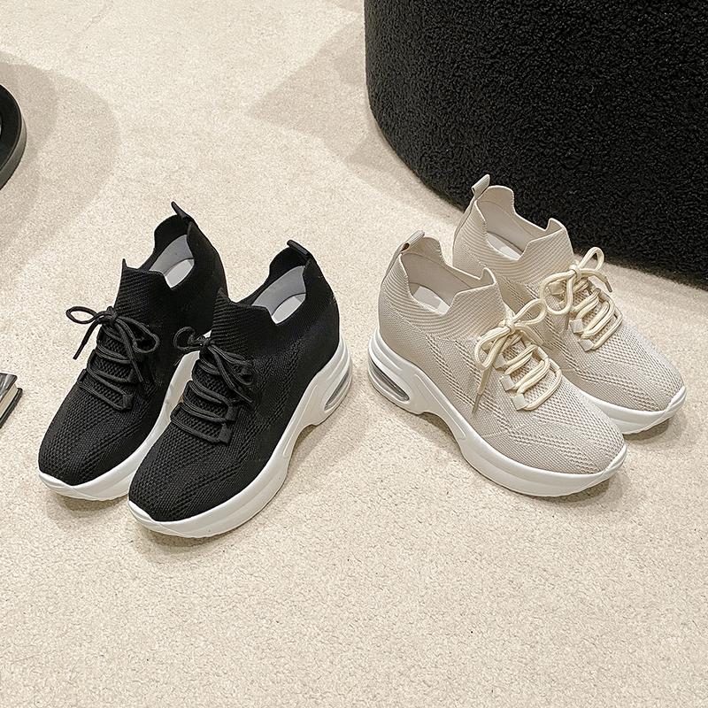 Весенне-осенние женские кроссовки на сетчатом среднем каблуке, 2024 г., женская обувь высокого качества, женская вулканизированная обувь для взрослых на шнуровке