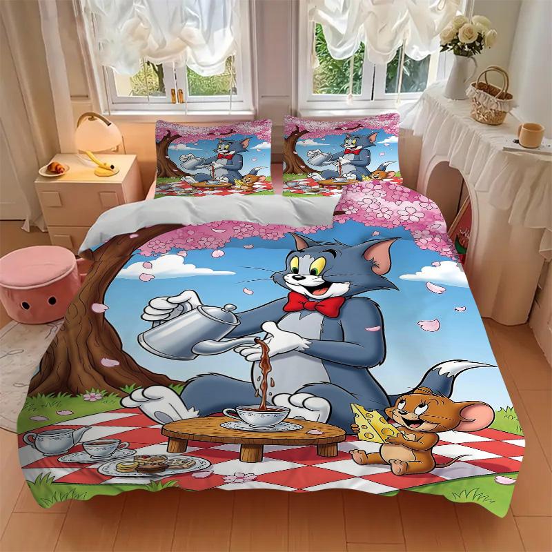 Tom Jerry Picnic Print 3Pcs Bedding Setduvet Cover With 2 Bedropillowcase Home Birthday Gift