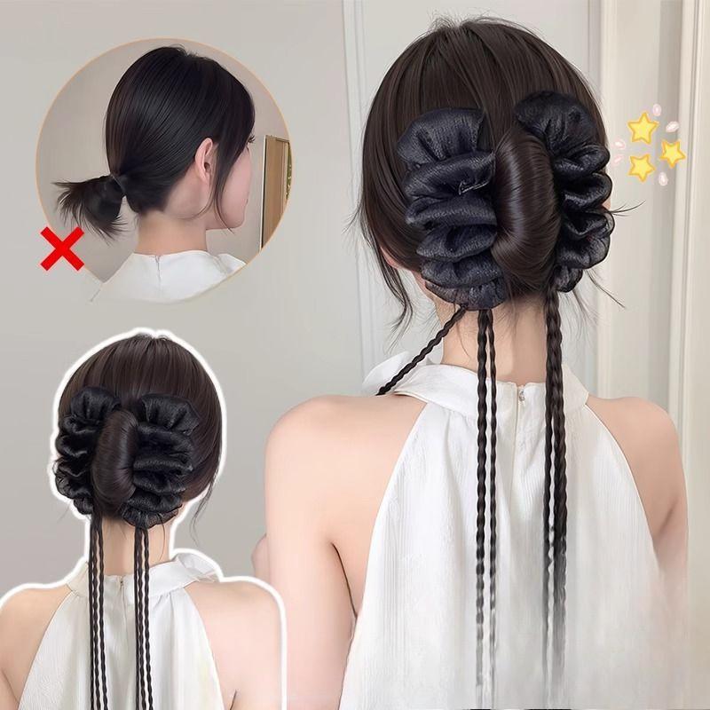 Синтетические хвосты в китайском стиле, кружевной твист-коса, накладной парик на заколке, естественный низкий хвост, головной убор
