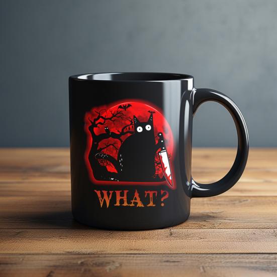 Personalized Black Cat Mug Ceramic Coffee Mug Double-Sided Printing Tea Cup Halloween Novelty Drinkware for Cat Lovers