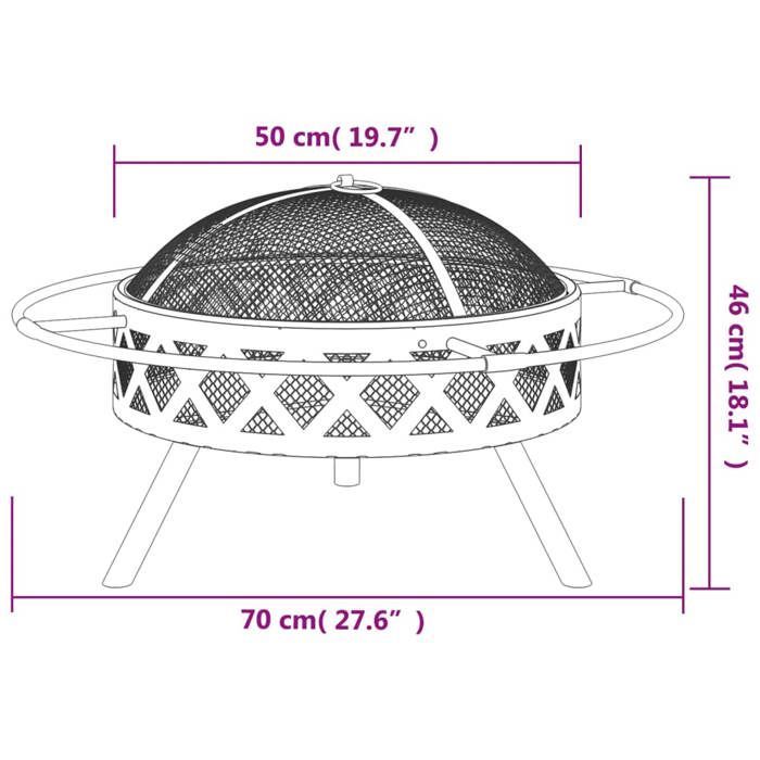 VidaXL Fire Pit with Poker, Barbecue Fire Pit with Bowl, Camping Fire Pit with Lid, Fire Pit with Ring Garden 360058