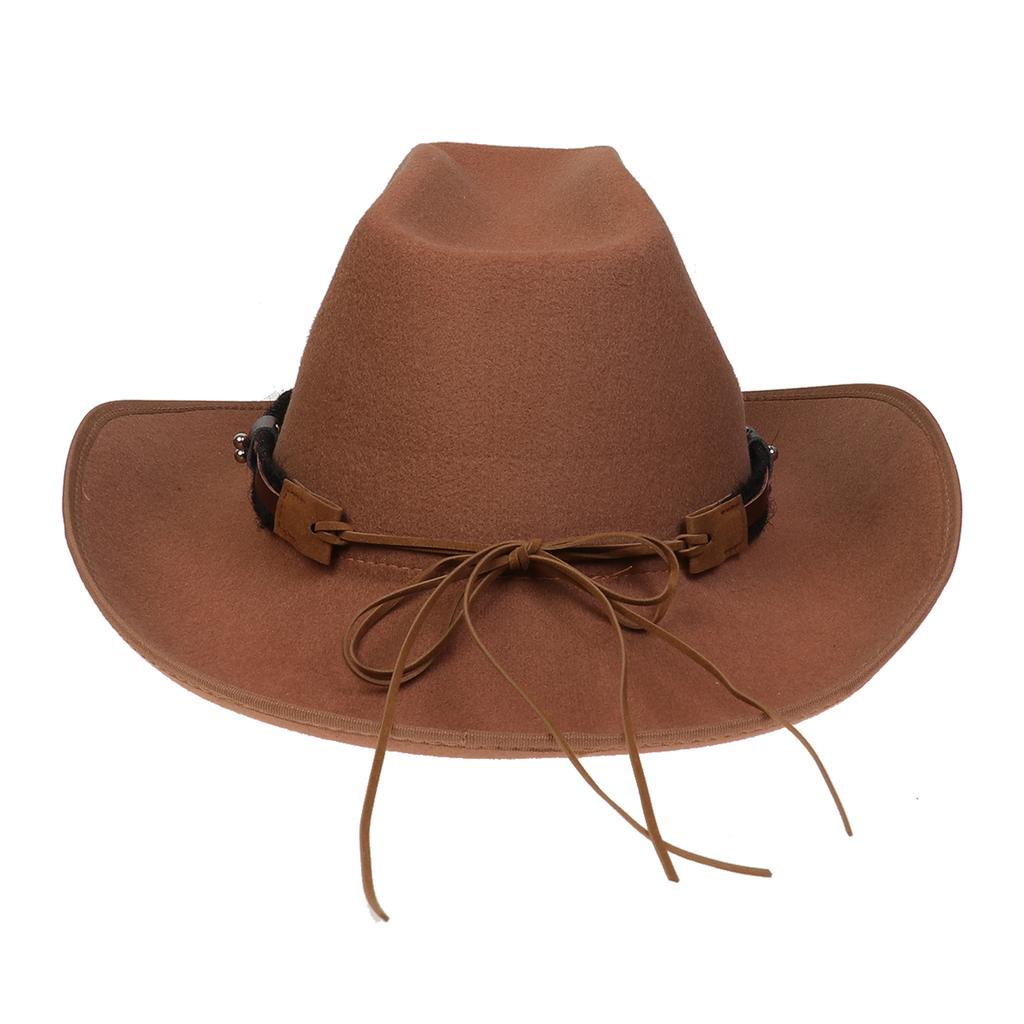 Unisex Western Cowboy Hat Wide Brim Roll‑Up Brim Double‑Top Felt Fedora Hat,10 Colors,Multiple Optional Detachable Hat Bands