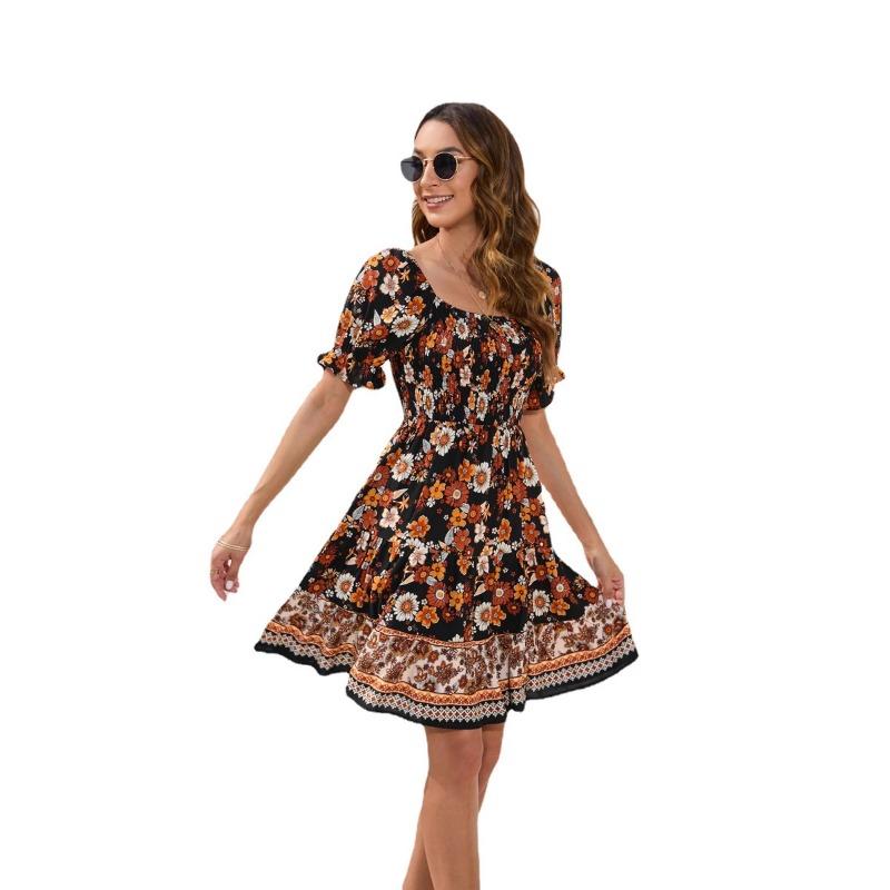 Весенне-летнее женское платье с цветочным принтом на талии в стиле бохо для отдыха и путешествий