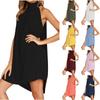 Women's Sexy Summer Solid Color Round Neck Pleated Sleeveless Dress