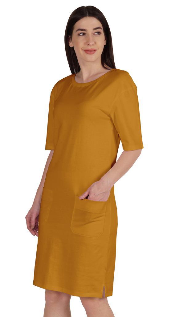 Inkmeso Женское платье-футболка с рукавами по локоть, стандартного кроя, с передними карманами