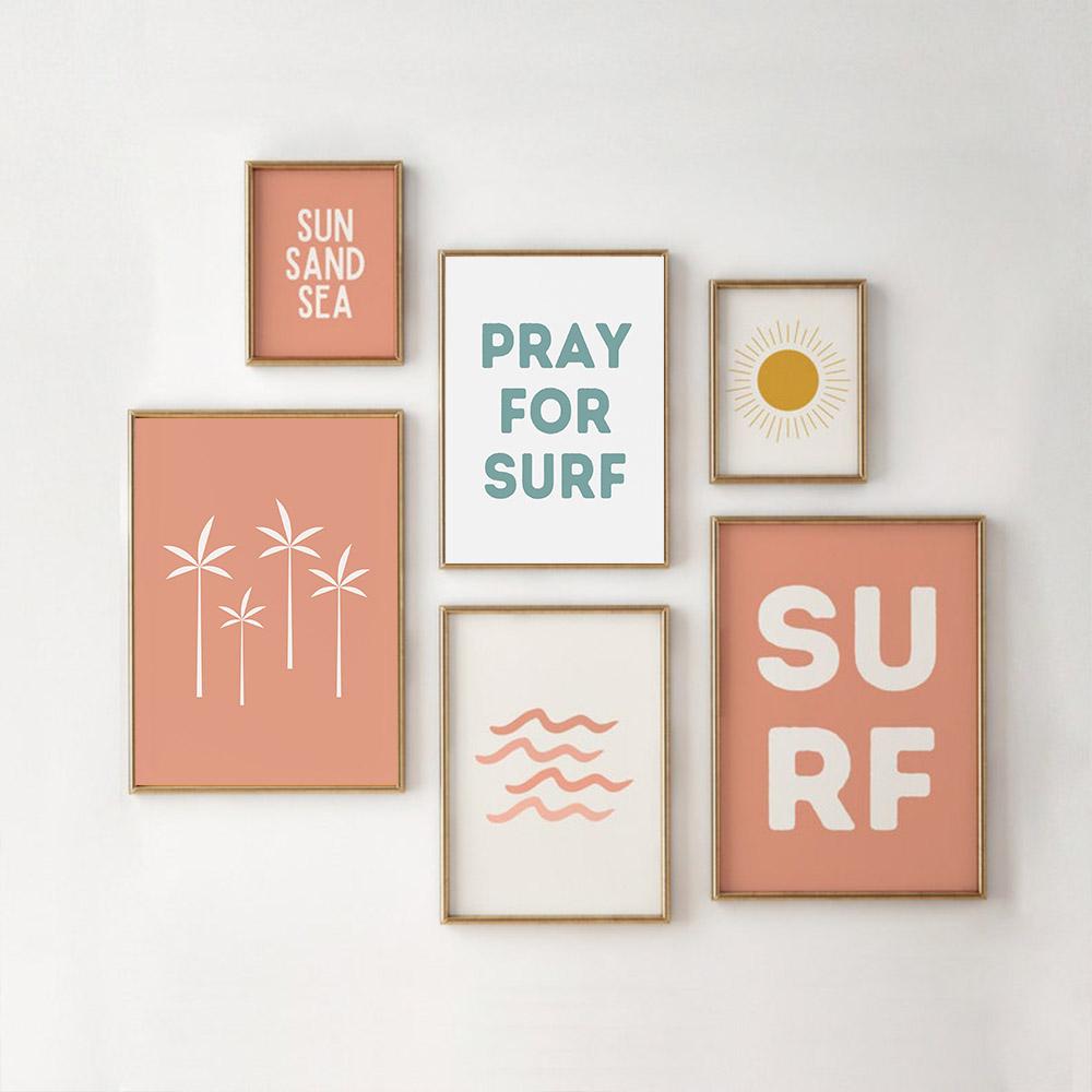 Boho Surf Waves Beach Tree Wall Art Canvas Painting Nordic Quote Posters And Prints Wall Pictures for Kids Nursery Room Decor No Frame