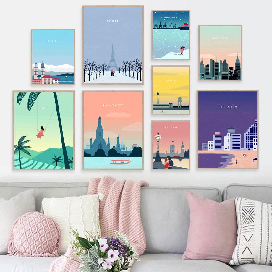 Paris Bangkok London Hamburg Barcelona Wall Art Canvas Painting Nordic Posters And Prints Pictures For Living Room Home