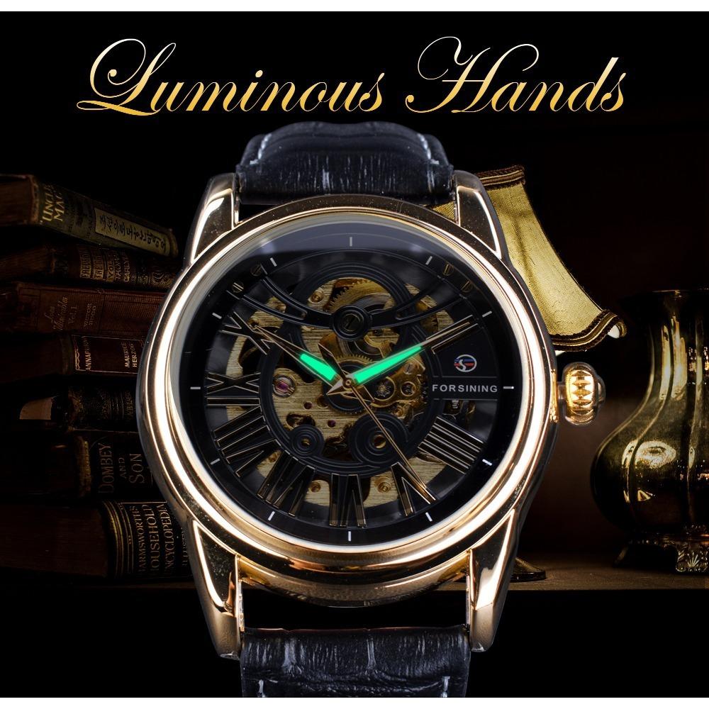 Forsining Мужские модные повседневные полые механические часы с автоматическим механическим механизмом GMT1069-2-W