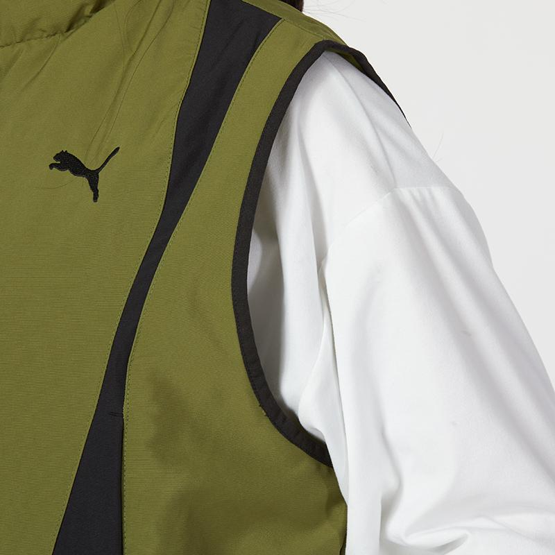 Puma Dare To Woven Vest Color Block Casual Stand Collar Loose Vest Women жилеты Olive-Green 626032-33