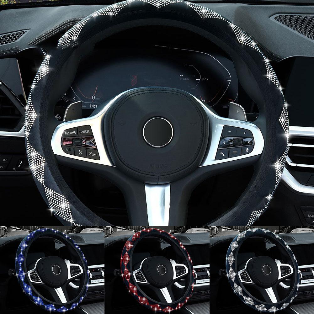 Чехол на руль автомобиля Diamond, аксессуары для салона автомобиля, аксессуары для салона автомобиля для девушек, нескользящий чехол для рулевого колеса автомобиля V2G6