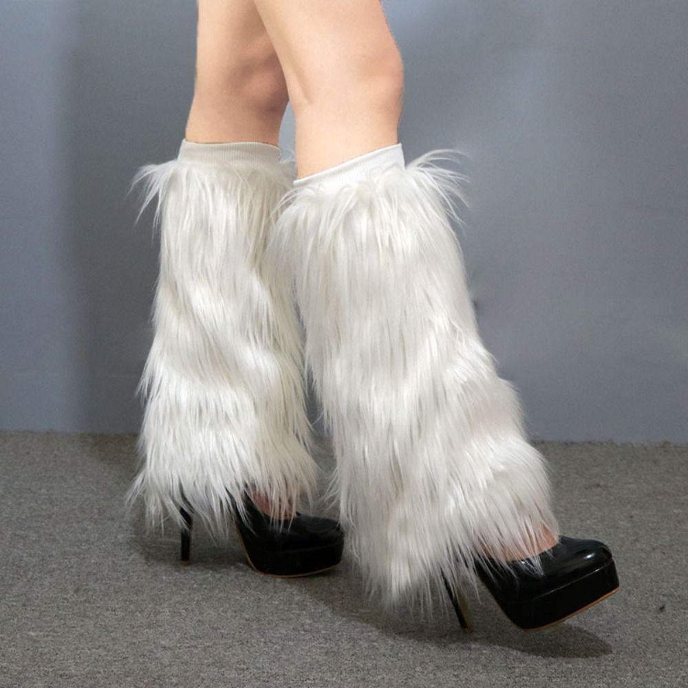 40cm Furry Leg Warmers Faux Fur Knee High Girls Socks Harajuku Style Long Tube Sock Spicy Girls