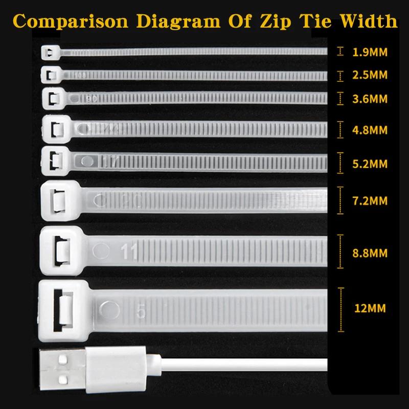 500/1000PCS/bag Self-locking Plastic Nylon Tie White Zip Wraps Strap Nylon Cable Tie Set Fastening Ring Loop Wire Wrap