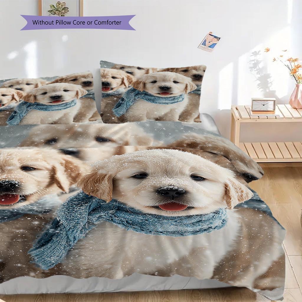 Golden Retriever Pattern Bedding Quilt Set Quilt Cover Pillowcase Home Decoration Birthday Gift (1 * duvet cover + 2 * pillowcase, without core)