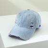 Washed denim side embroidery baseball hat men and women ripped couple soft top sunshade sun protection cap