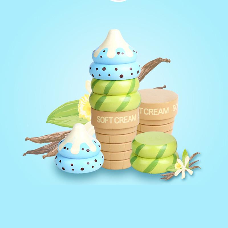 1pc Wooden Pretend Play Food Magnetic Connected Ice Cream Toys for Kids Game