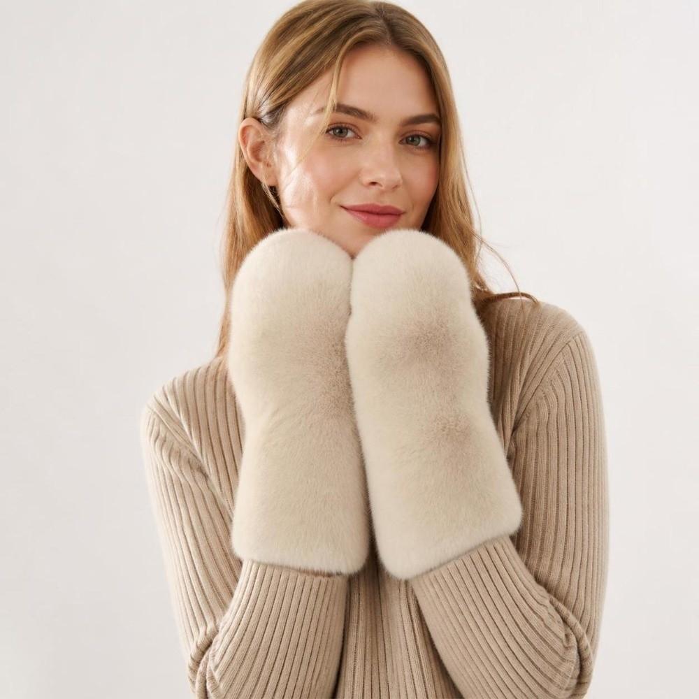 1pair Windproof Plush Gloves Soft Full-Finger Gloves New Winter Mittens Women