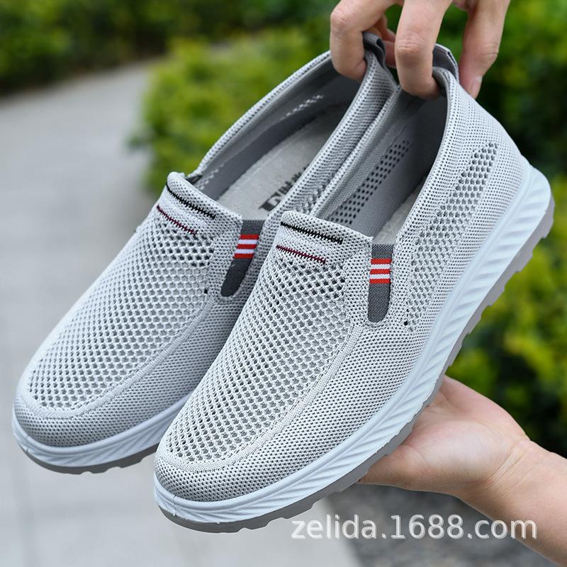 Мужская обувь лето 2024 новые сетчатые туфли тканевые мужские туфли с одной педалью тканые полые дышащие туфли для папы повседневные сетчатые туфли