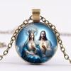 Jesus And Virgin Mary Pendant Necklace, Time-Honored Gemstone Pendant, Vintage Necklace For The Protection Of Faith.
