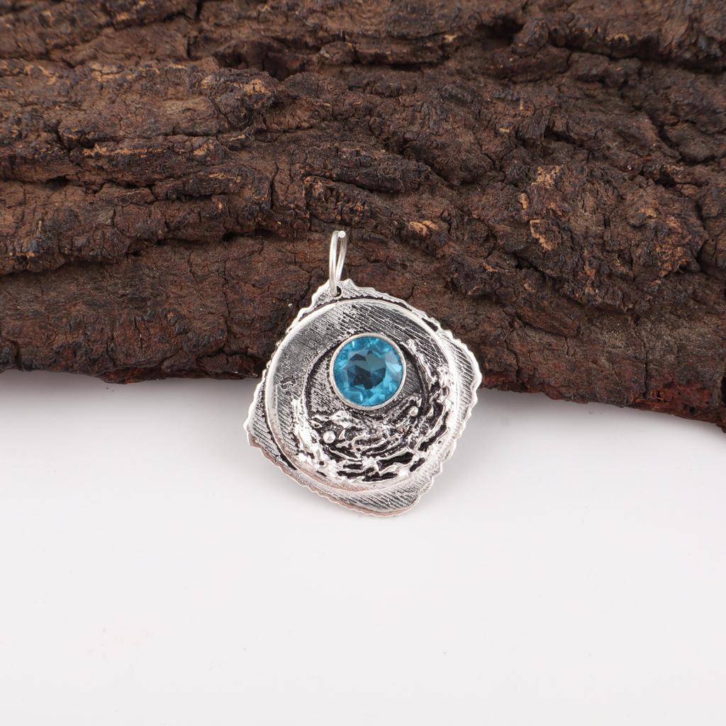 Swiss Blue Topaz Pendant Gemstone, 925 Solid Sterling Silver Pendant Jewelry, Handmade Pendant, Silver Jewelry For Gift