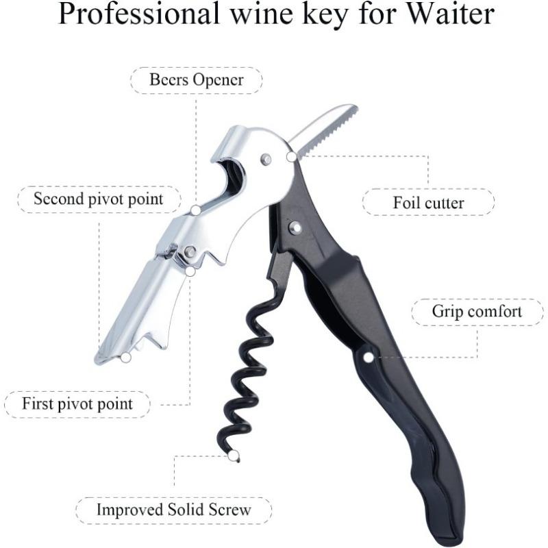 Wine Corkscrew Stainless Steel Wine Opener with Foil Cutter Double Hinged Cork Screw Professional Wine Bottle opener, 7