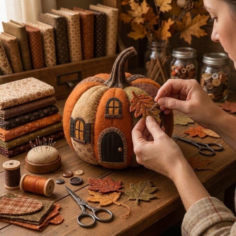 Vintage Style DIY Sewing Kit Floral Fabric Patchwork Pumpkin Friends Kit Autumn Home Decor