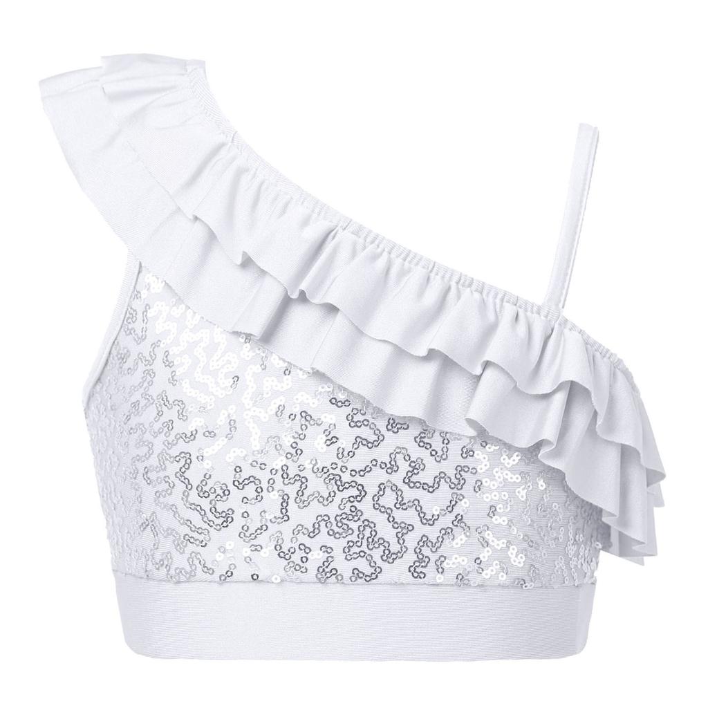 Детский топ без рукавов с блестками и блестками для девочек, современные танцевальные костюмы, гимнастическая танцевальная одежда