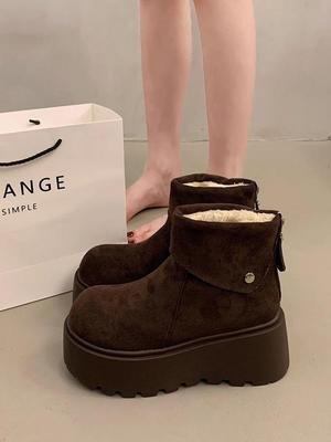 Женские зимние ботинки на платформе Birkenstock, увеличивающие рост - Теплые, на вельветовой подкладке, износостойкие, легкие, маленького размера.